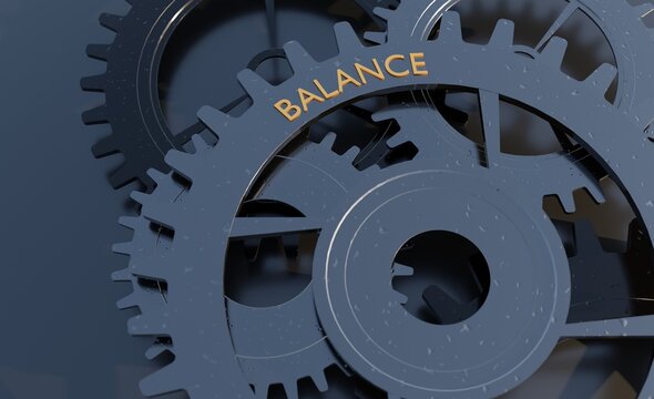 Close up metal cogwheel with balance concept 3D rendering wallpaper backgrounds
