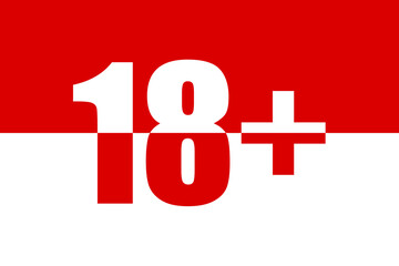 Obraz premium Eighteen plus. Numbers 18+. Caution sign, age of majority. Drinking age, limit. Colorful typography banner with numerals. Art lettering, creative red font. Rubric concept. Minimal design.