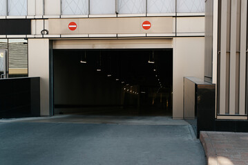 Open underground garage parking in a modern business center or residential building, exterior