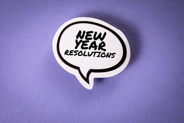 New Year Resolutions. Speech bubble with text on purple background