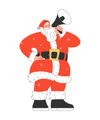 Christmas card with cute Santa Claus speaking in loudspeaker