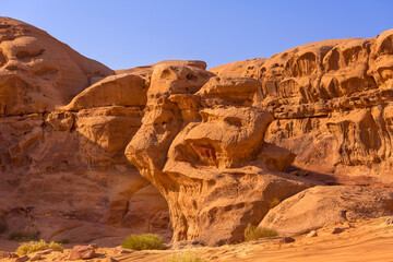 Fototapeta na wymiar Wadi Rum, Jordan beautiful view of mountain sandstone rocks close-up