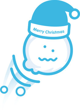Snowball shivering flying trough the sky with Santa hat vector illustration for Christmas
