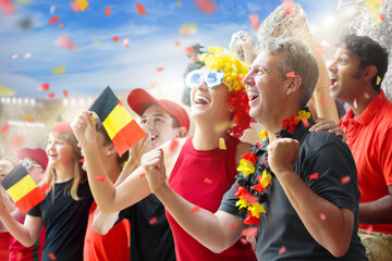 Belgium football fan on stadium. Belgian soccer.