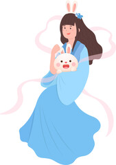 Chinese fairy or goddess: Chang'e, elements of mid-autumn festival, traditional asian festival or legend