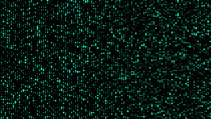 Abstract background with green glowing dots. Grid of blinking dots. The flow of scientific data in cyberspace. Big data visualization. Vector illustration.