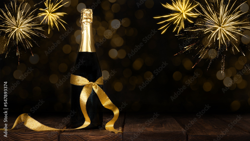 Wall mural new year sylvester celebration holiday new year's eve greeting card - champagne or sparkling wine bo