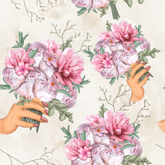 Flowers Bouquet Pattern Background Hand Drawn Illustration	