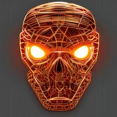 Wired Robot Head, Cyborg Illustration, Copper Wired Head, Future Technology Concept, Robotics Art