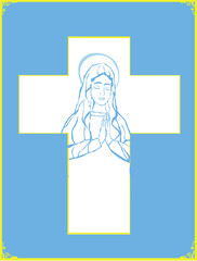 Blessed Virgin Mary portrait card with a decorative cross with space for text
