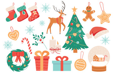Christmas holiday isolated elements set in flat design. Vector illustration.
