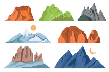 Mountains isolated elements set in flat design. Vector illustration.