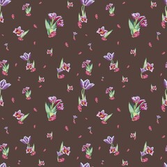 Tulip red violet pattern bouquet watercolor brown
