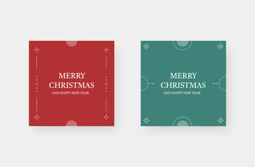 Merry Christmas and happy new year post. Trendy editable social media post template. Vector illustration.