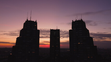 Obraz premium Eastern gate buildings, one of recognizable brutalism architecture symbols of Belgrade, Serbia.