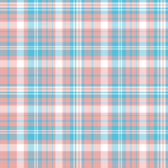 Seamless pattern in exciting pink, blue and white colors for plaid, fabric, textile, clothes, tablecloth and other things. Vector image.