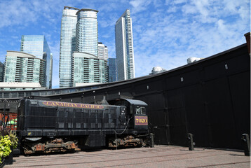 Fototapeta premium Antique locomotive on display at the Railway Museum in Toronto, Canada