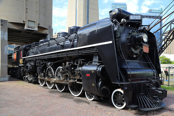 Fototapeta na wymiar Antique locomotive on display at the Railway Museum in Toronto, Canada