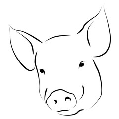 Logo de restaurante y granja de carne de cerdo. Silueta aislada de cabeza de cerdo con líneas para industria cárnica