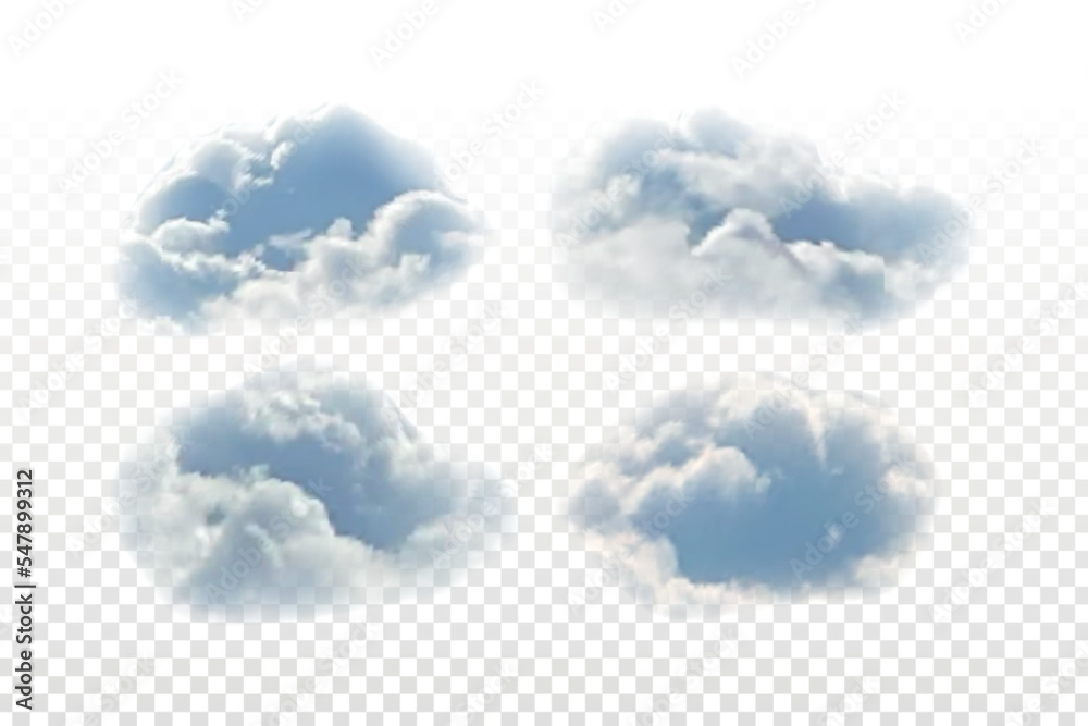 Wall mural vector set of realistic isolated cloud on the transparent background.
