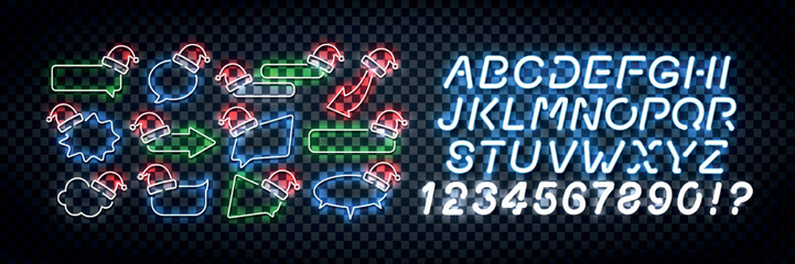 Vector set of realistic isolated neon sign of Christmas frames logo with easy to change color alphabet on the transparent background.