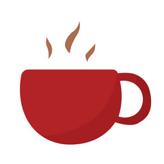 Hot coffee cup illustration with smoke in red color for Christmas design.