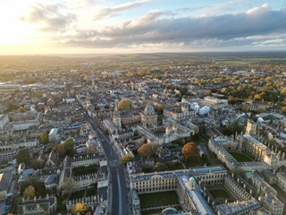 Aerial view of a sunny sky over the skyline of Oxford, UK