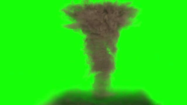 a sand tornado on a green background. a 3d animation of a sand tornado