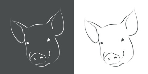 Logo de restaurante y granja de carne de cerdo. Silueta de cabeza de cerdo con líneas para industria cárnica