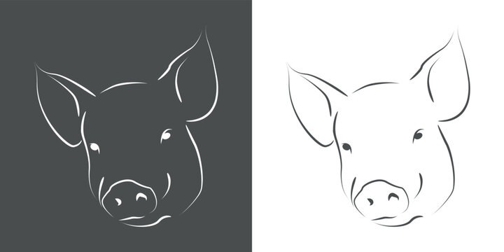 Logo de restaurante y granja de carne de cerdo. Silueta de cabeza de cerdo con l&iacute;neas para industria c&aacute;rnica