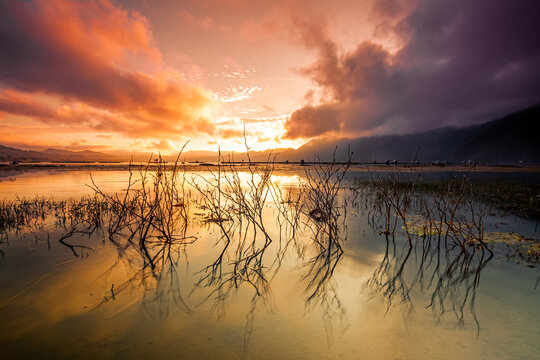 Sunrise at mount abang at bali indonesia.