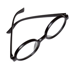 Top view on black sunglasses isolated on white or transparent background