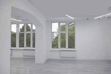 New empty room with clean windows and white walls
