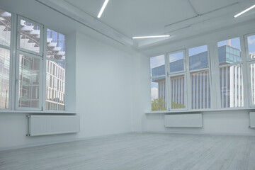 New empty room with clean windows and white walls