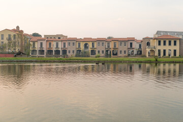 The old city building on the river