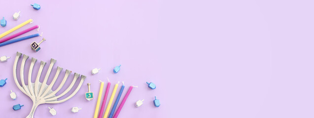 Religion image of jewish holiday Hanukkah background with menorah (traditional candelabra) candles