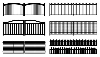 Different Isolated Silhouettes Of Fence Panels Illustrations Set