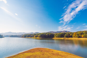 Khanbulan mountain lake in autumn season