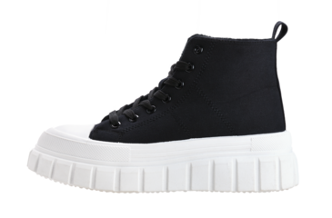 Black shoe with white sole.