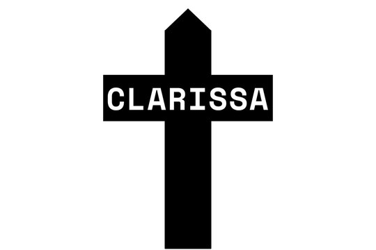 Clarissa: Illustration eines schwarzen Kreuzes mit dem Vornamen Clarissa
