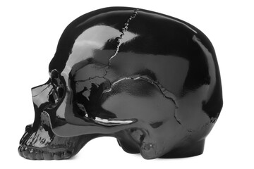 Black glossy human skull isolated on white