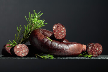 Spanish black pudding or blood sausage with rosemary.