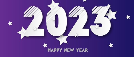 2023 happy new year on purple background