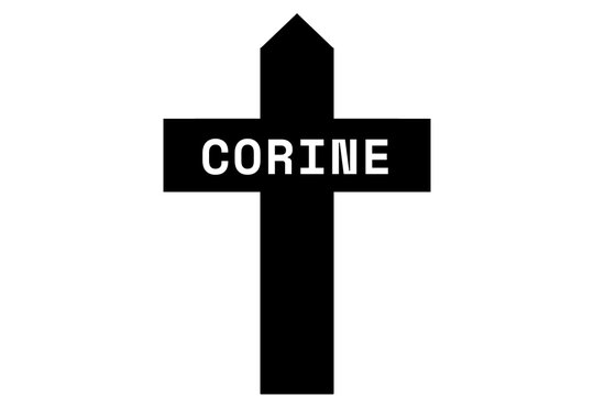 Corine: Illustration eines schwarzen Kreuzes mit dem Vornamen Corine