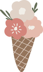 ice cream with flowers, spring and valentines day concept clipart