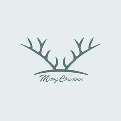 Deer antlers icon and christmas lettering