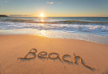 Beach on the sea shore during the sunset.