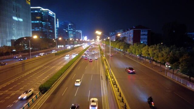 Hyper lapse Beijing Zhongguancun street highway 4k at night