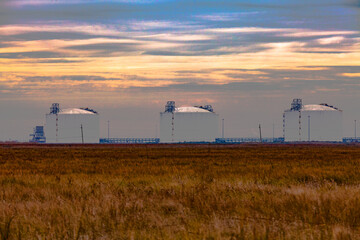 Oil Storage Tanks on Texas Gulf Coast Salt Marsh