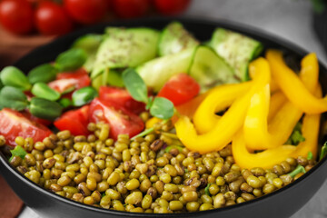 Bowl of salad with mung beans, closeup view